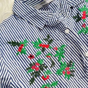 Marc New York Blue and White Striped Embroidered Button Down Shirt Small